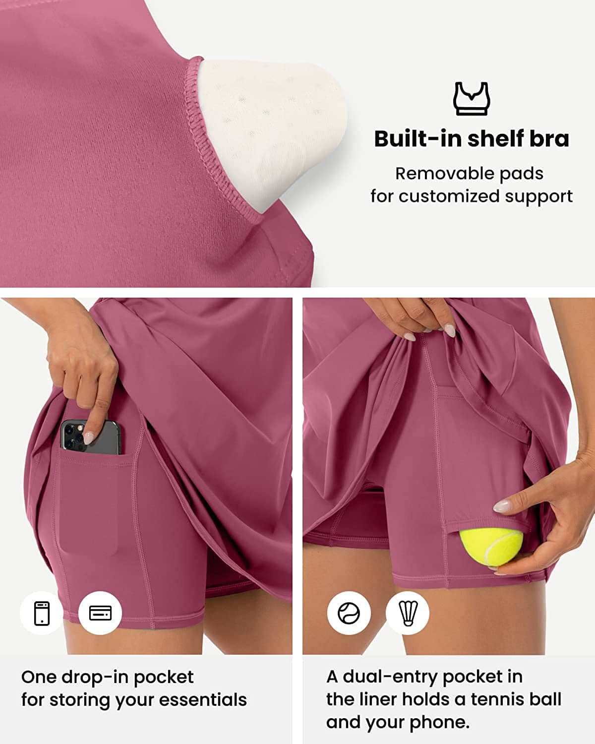 Women's Tennis Dresses with Built-in Shorts - Breathable Quick-Dry Sports Outfits for Tennis, Running & Gym Workouts