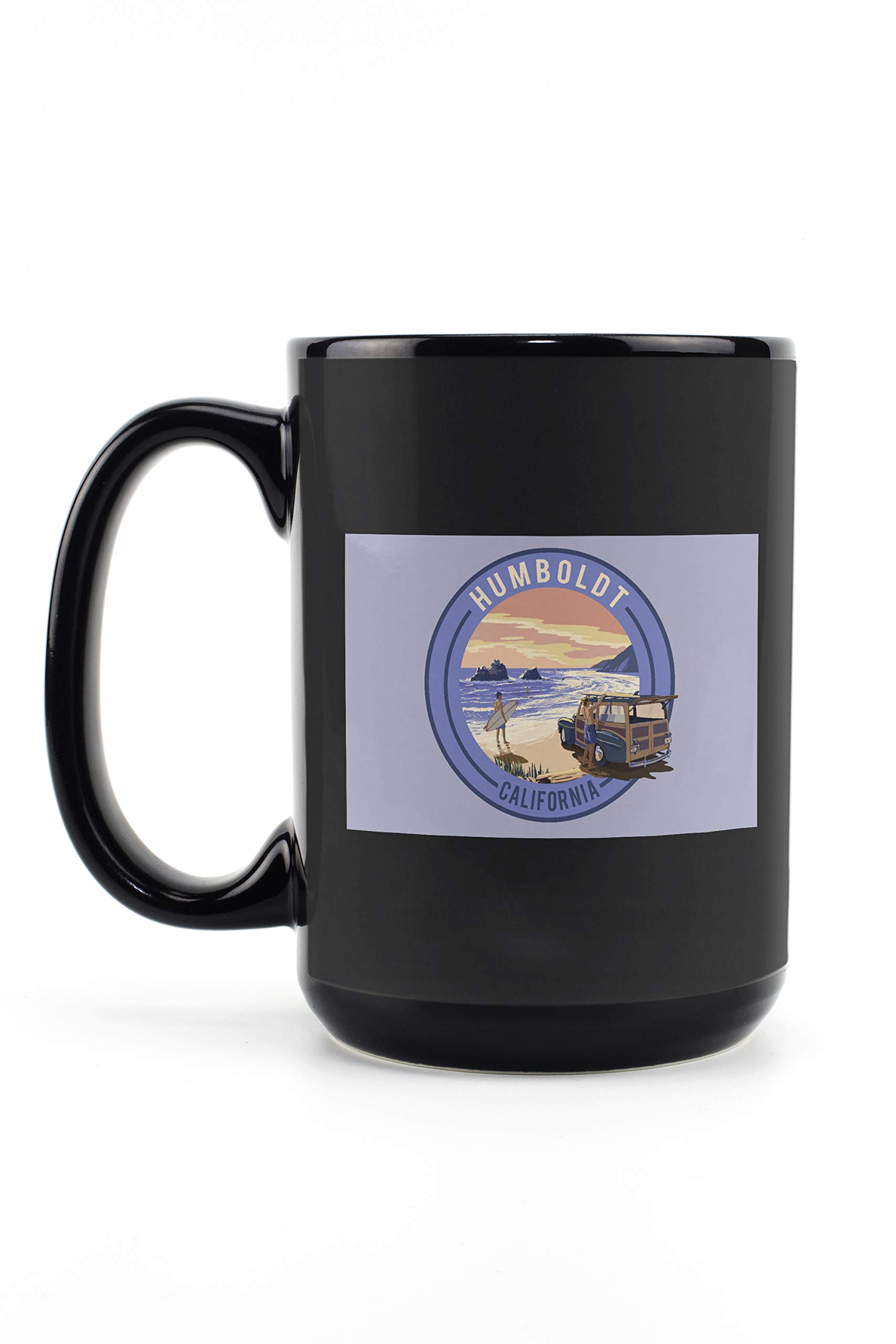 Woody on Beach Humboldt California 15oz Black Ceramic Coffee Mug - Microwave & Dishwasher Safe - Perfect for Home, Office & Outdoor Use