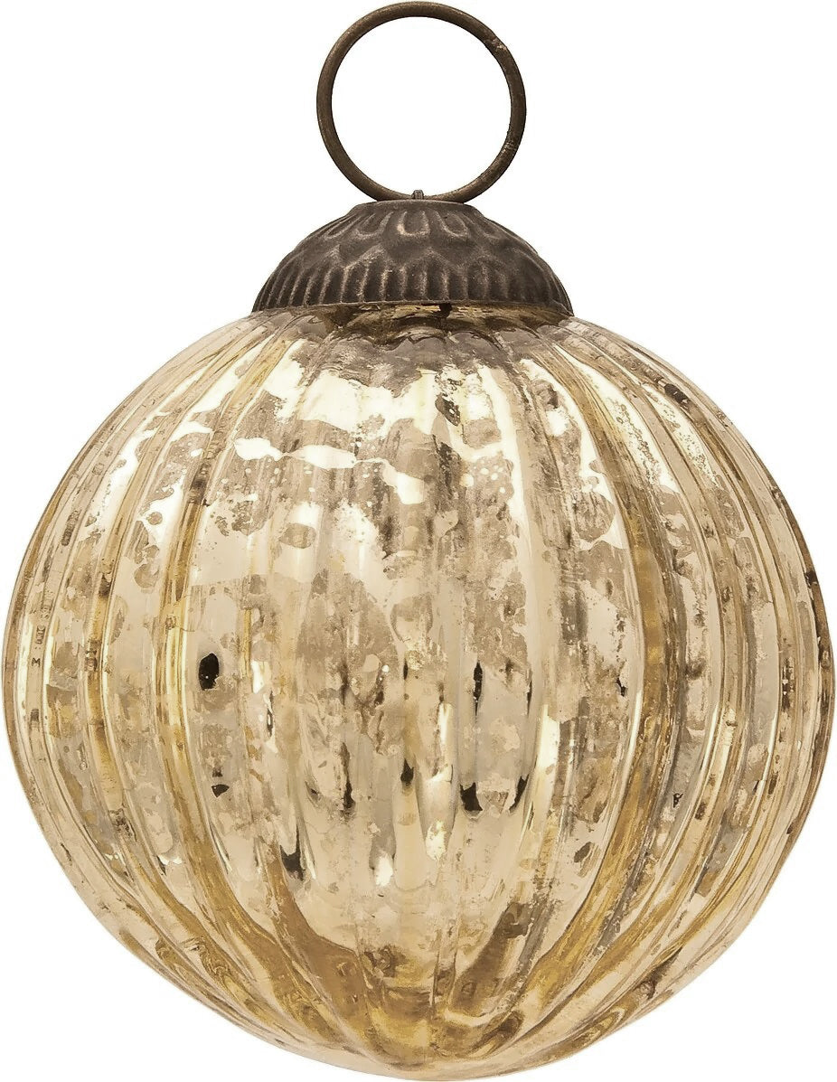 3 Pack Gold Mona Mercury Glass Lined Ball Ornaments - Elegant Christmas Tree Decorations for Holiday Home & Party Decor