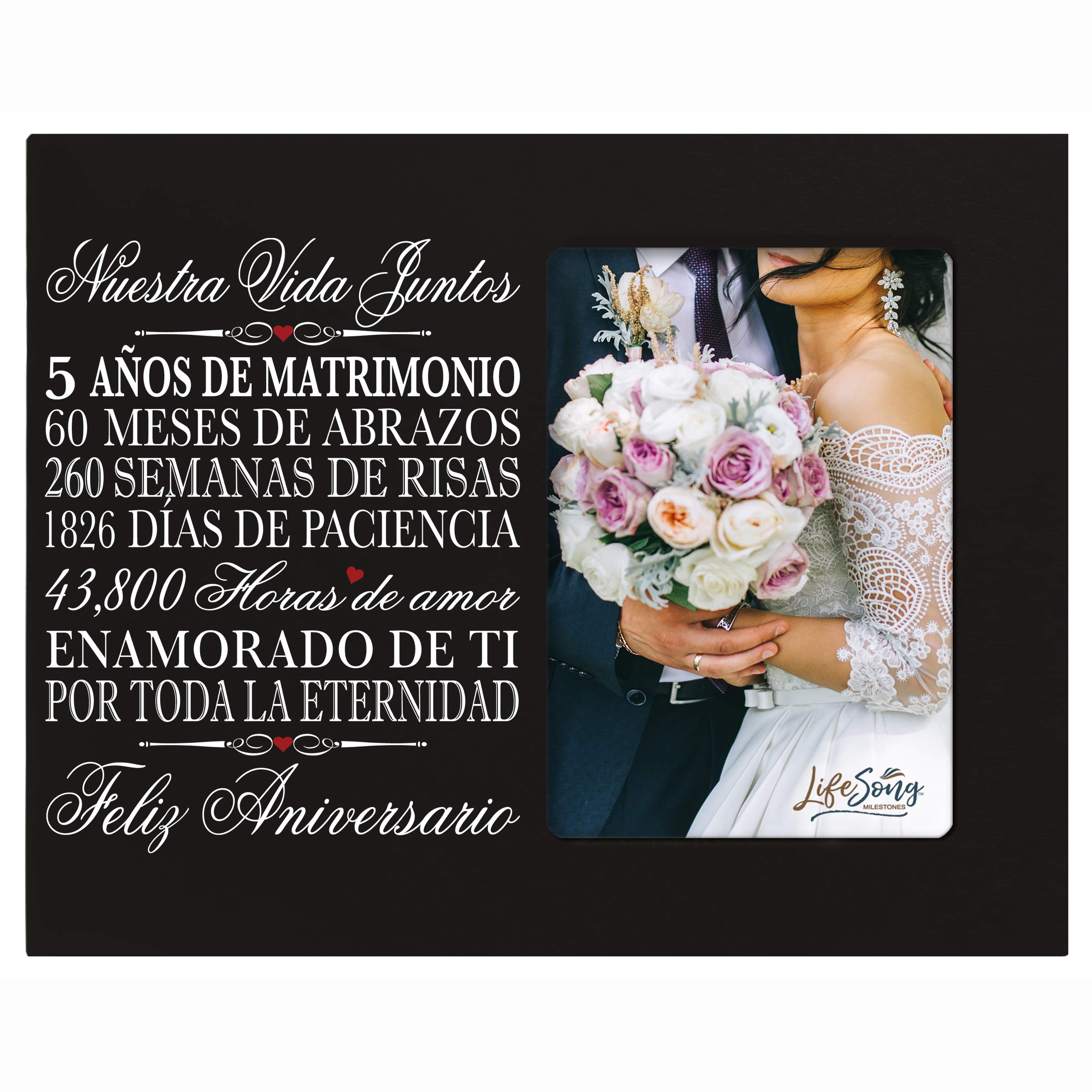 LifeSong Milestones 5 Year Anniversary Picture Frame - Elegant Wooden Wedding Anniversary Gift for Wife, Husband, Couples - Perfect for Displaying Wedding Photos & Celebrating Special Moments