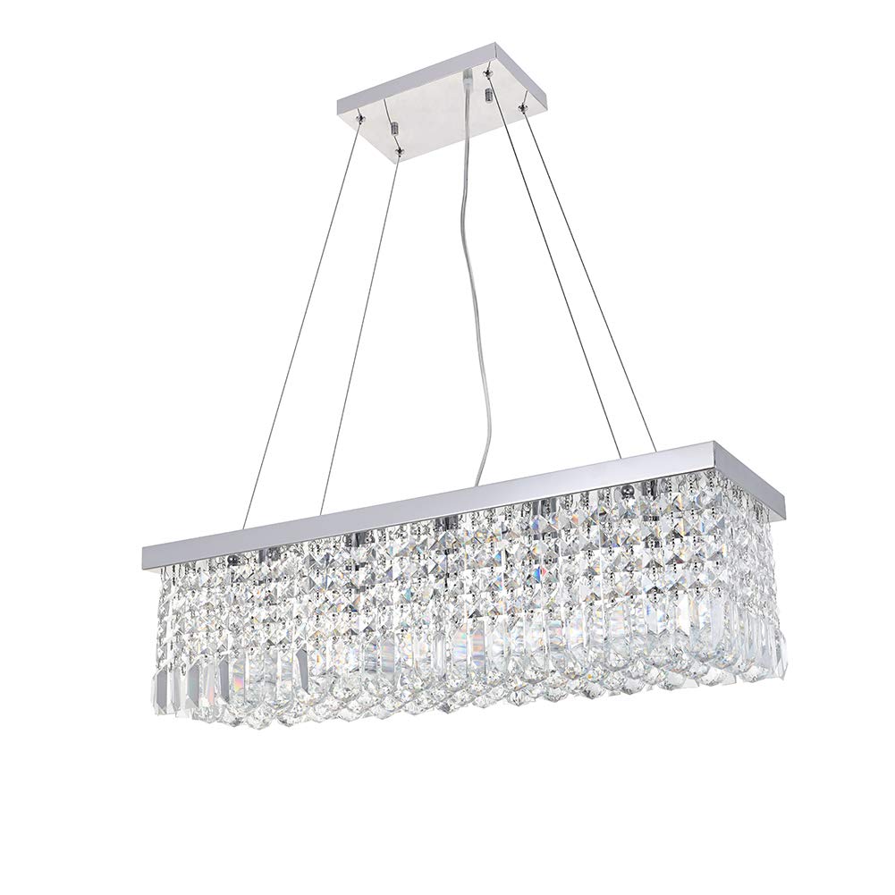 Luxury Modern Crystal Chandelier Lights - Clear K9 Crystal Droplet Rectangular LED Pendant Lighting Fixture in Chrome Finish for Dining Room, Living Room, Foyer, Lounge, Kitchen | Elegant Ceiling Light for Home Decor, Wedding Venues & Luxury Hotels