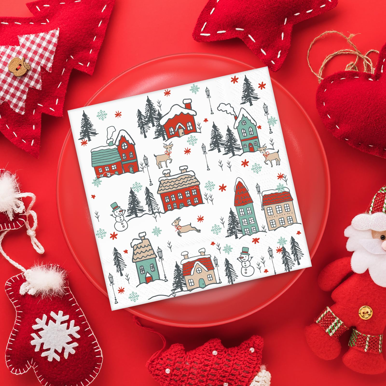 Christmas Party Napkins - 80 Pack Disposable Snow, House & Street Design Holiday Dinner Napkins for Christmas & New Year Celebrations - Perfect for Festive Gatherings, Family Dinners & Holiday Decorations
