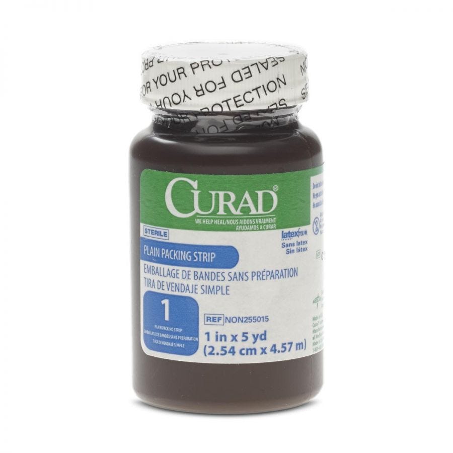 CURAD Plain Packing Strips 1 Inch x 5 Yards Sterile Wound Dressing - 1 Bottle | First Aid for Cuts, Burns & Post-Surgical Care