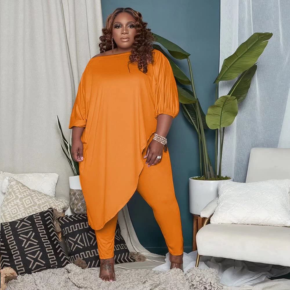 Plus Size Women's Tracksuit Set - Long Sleeve Asymmetrical Top & Bodycon Pants Sweatsuit Outfit for Casual Wear, Gym & Lounge