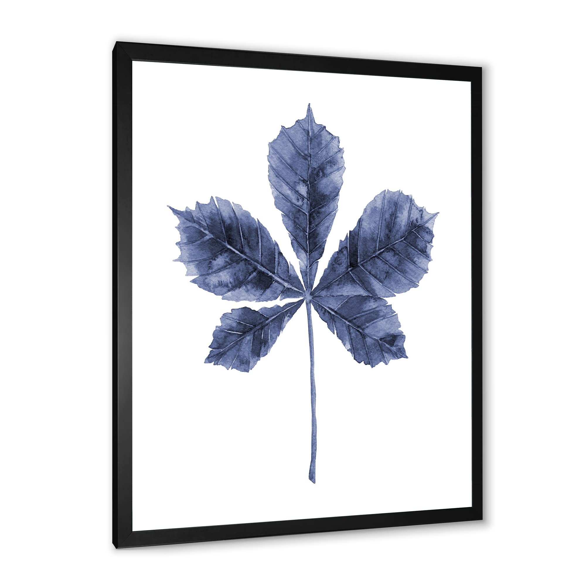 DesignQ Navy Blue Chestnut Leaf Traditional Framed Wall Art - Elegant Home Decor for Living Room, Bedroom & Office - Perfect Gift for Housewarming & Holidays
