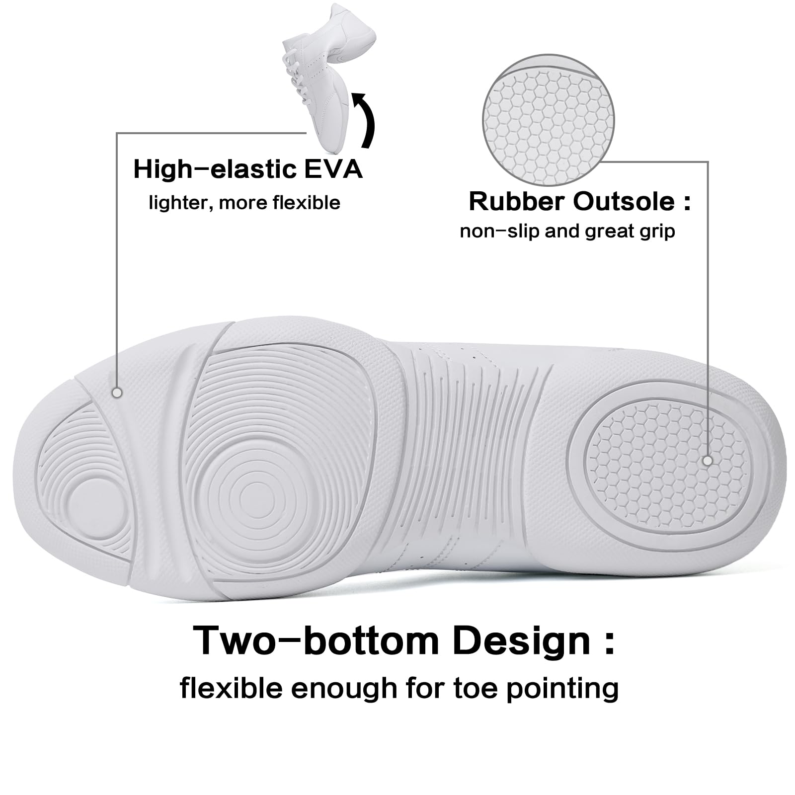Women's White Cheerleading Shoes - Athletic Dance Sneakers for Girls, Comfortable Flats for Tennis & Walking - Perfect for Cheer Practice, Dance Classes & Casual Wear