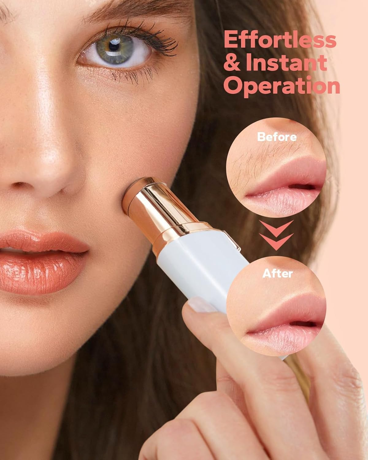 Flawless Hair Remover for Women - Facial Hair Remover, Mini Epilator Trimmer for Upper Lip, Chin & Eyebrows - Battery-Powered Lipstick-Shaped Skincare Device (EK-16) | Perfect for Travel, Home Use & Quick Touch-Ups