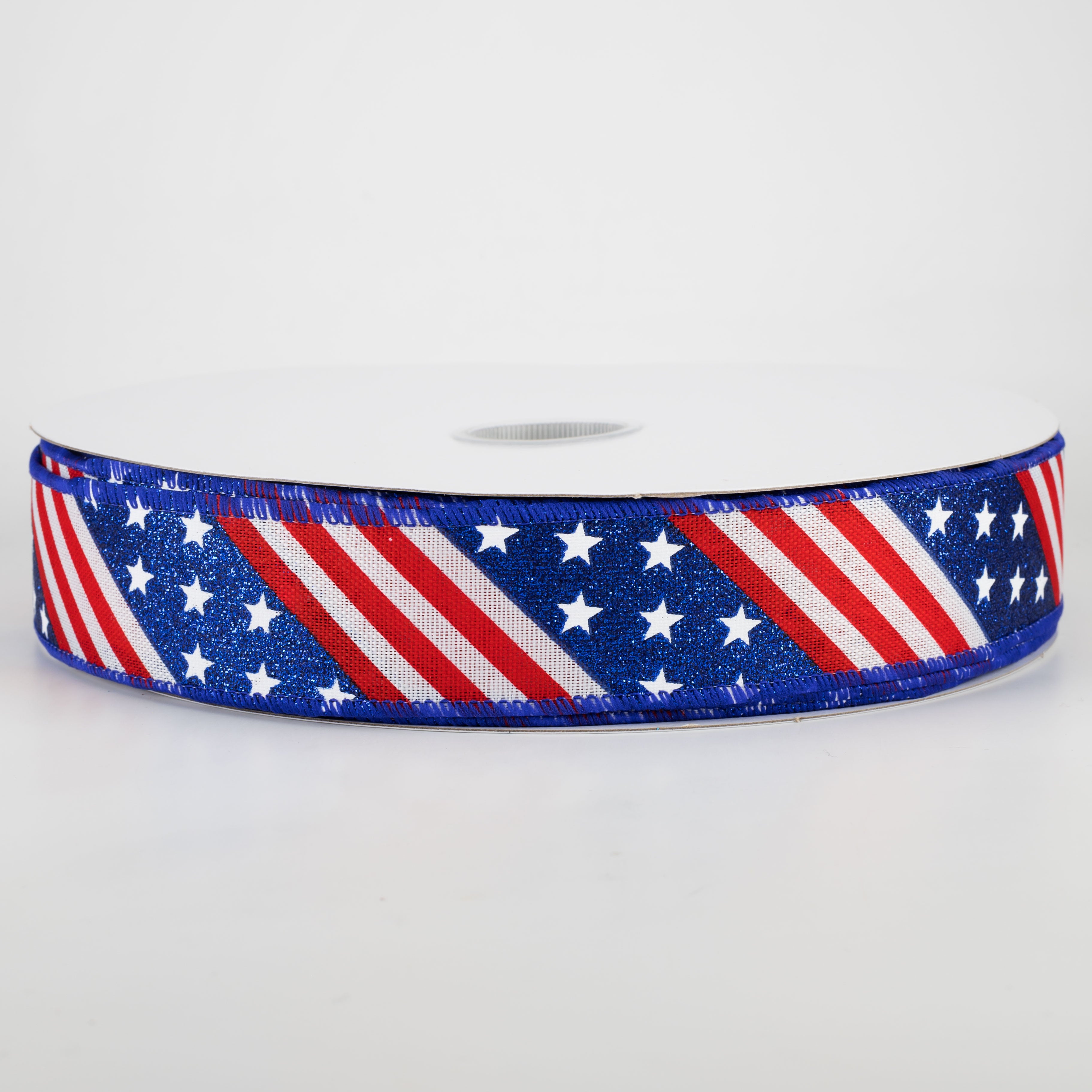 1.5 Inch Patriotic Diagonal Stars & Stripes Ribbon - 50 Yards Bulk Roll for Gift Wrapping, DIY Crafts, Party Decorations & Patriotic Events