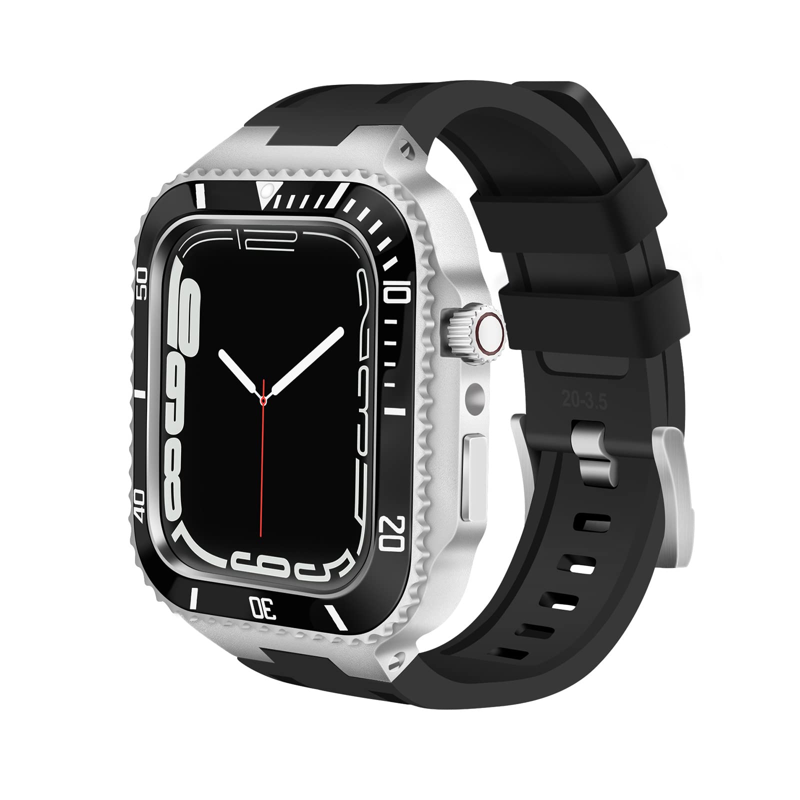 Rugged Protective Case with Silicone Band for Apple Watch Series 7/6/5/4/SE (45mm/44mm) - Heavy Duty Bumper Cover with Raised Edge - Perfect for Outdoor Sports, Workouts & Daily Wear (Silver)