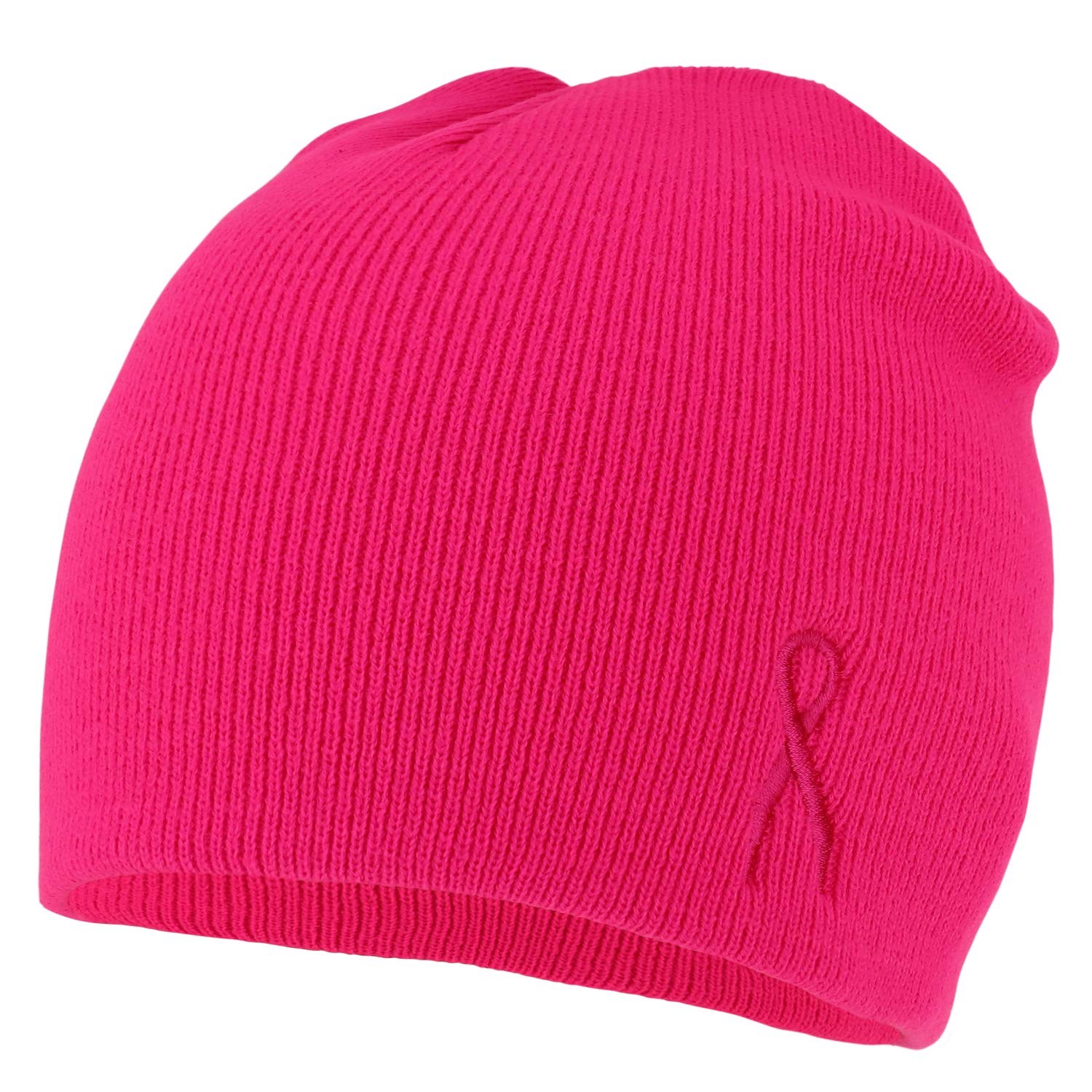 USA Made Pink Ribbon Embroidered Beanie - Soft & Comfortable Short Beanie for Breast Cancer Awareness - Perfect for Chemo, Support Events & Everyday Wear