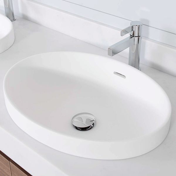 ADP Ozera 495x385mm Semi Inset Solid Surface Bathroom Sink in White - Perfect for Modern Vanities and Powder Rooms
