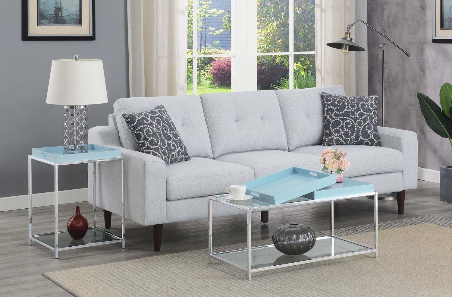 Convenience Concepts Palm Beach End Table with Removable Trays & Shelf - Sea Foam Green Accent Table for Living Room, Bedroom & Patio