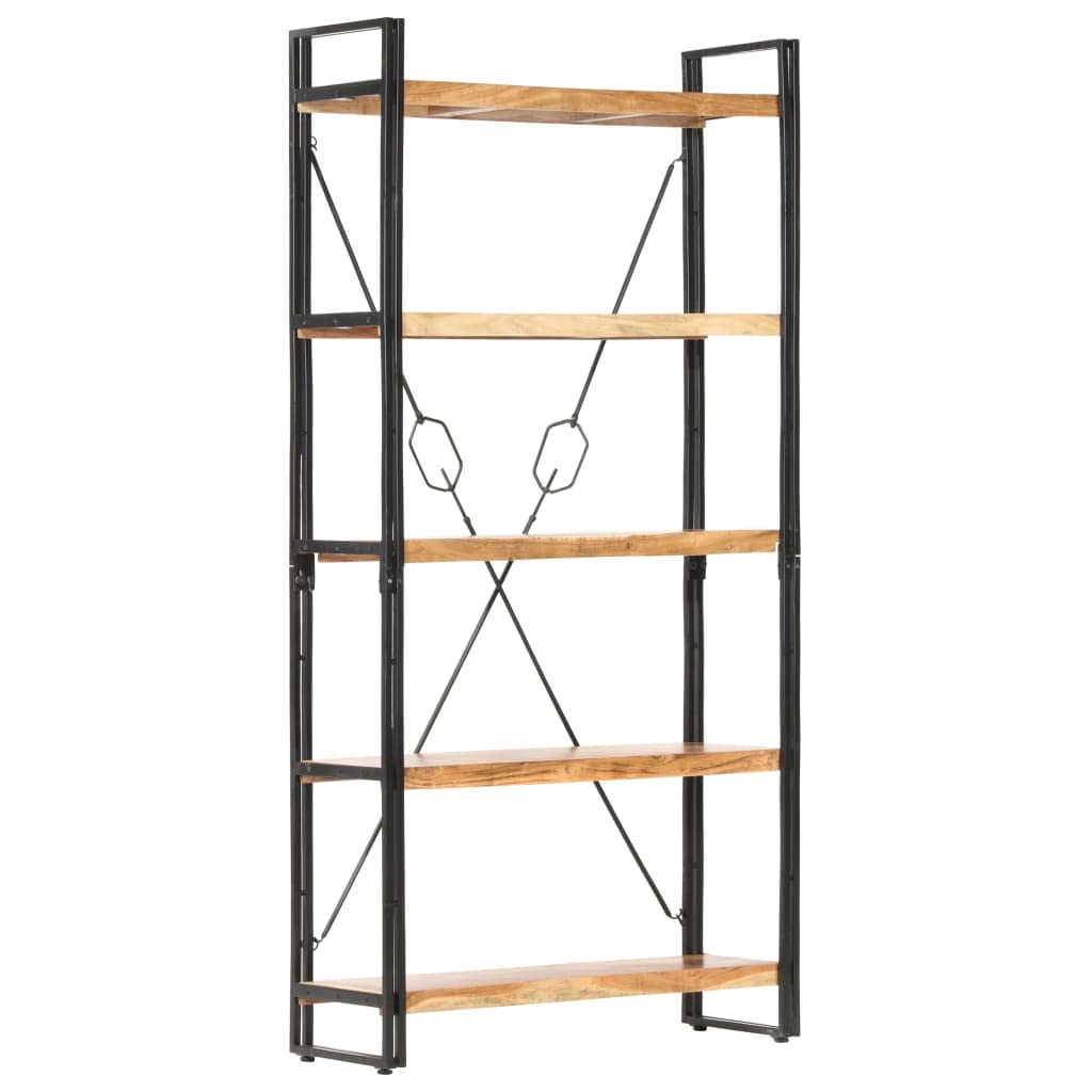 Modern 5-Tier Bookcase with Solid Acacia Wood & Metal Frame - Open Office Bookshelf for Storage & Display (35.4