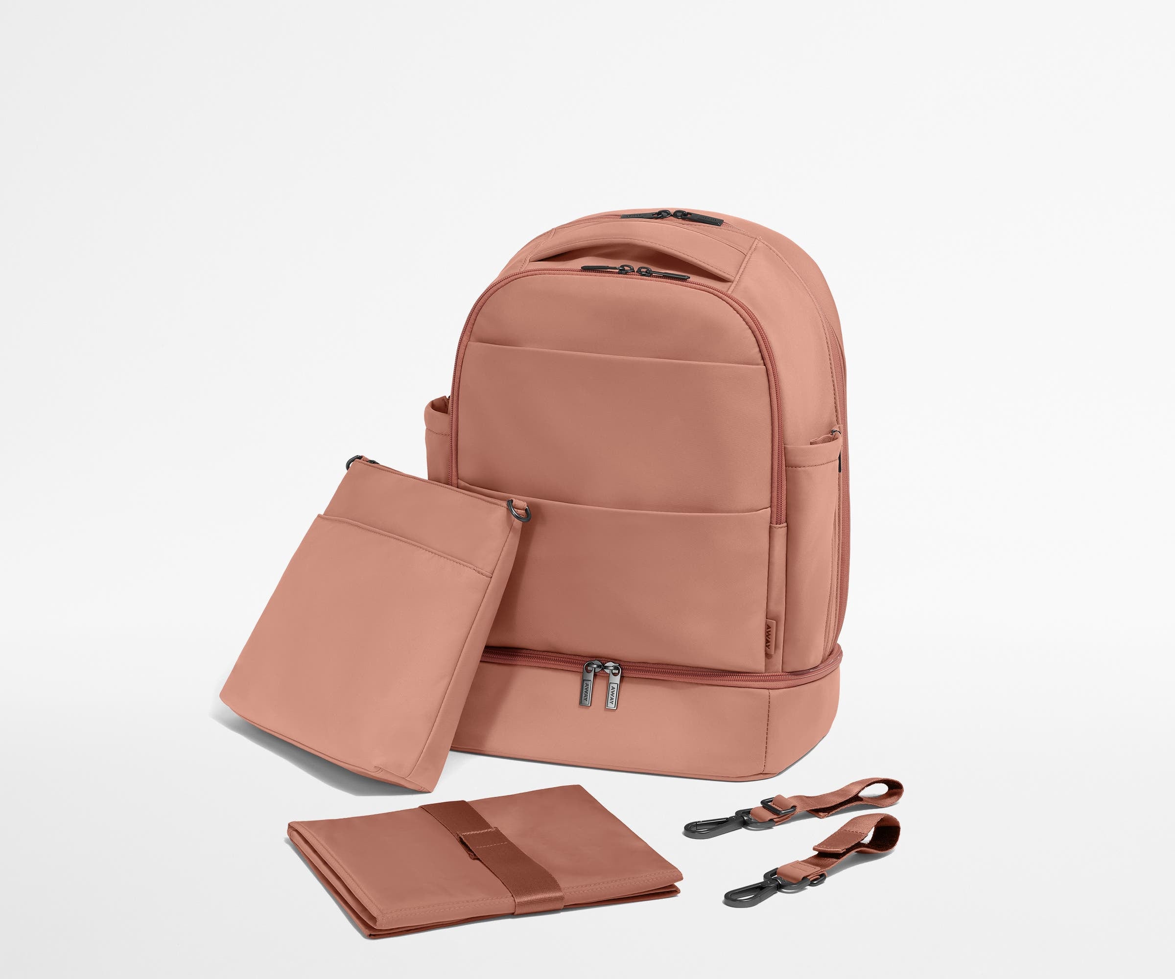 Premium Double Diaper Backpack in Clay Pink - Stylish & Spacious Baby Essentials Organizer for Parents - Perfect for Travel, Daycare & Outdoor Adventures