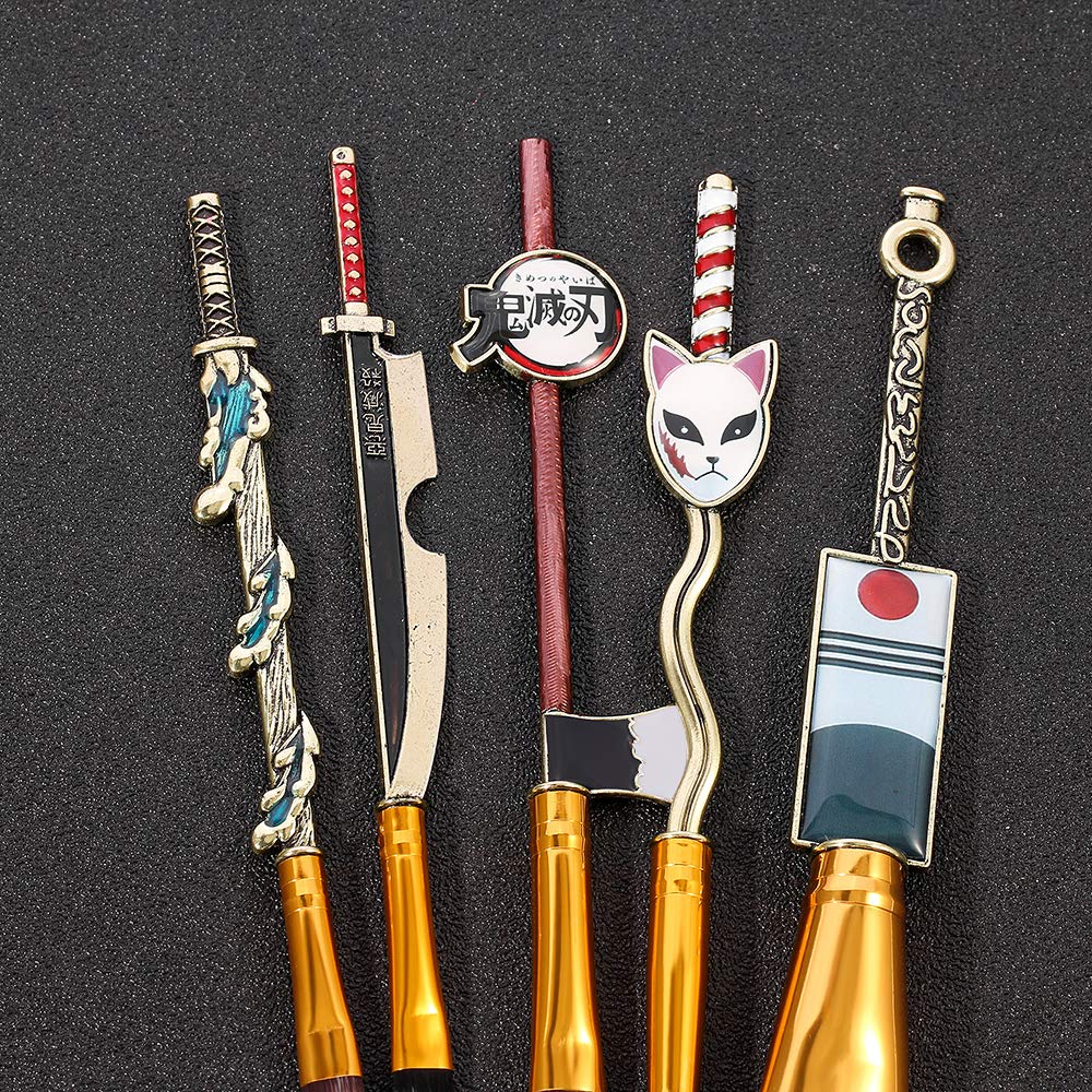 Demon Slayer Anime Makeup Brushes Set - 5pcs Kimetsu no Yaiba Cosplay Brushes with Metal Handle (Nezuko & Tanjiro Design) | Perfect Gift for Anime Fans | Ideal for Cosplay, Halloween & Makeup Artistry