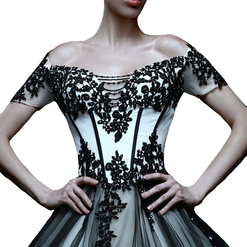Kivary White & Black Tulle Gothic Lace Vintage Prom Dress & Wedding Gown - Elegant Evening Gown for Homecoming, Ball, Bridal Party & Formal Events