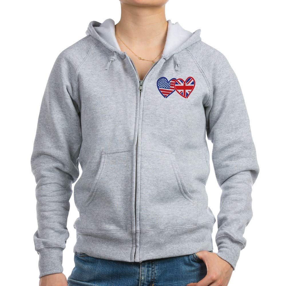 American Flag & Union Jack Hearts Zip Hoodie - Patriotic Unisex Pullover for Men & Women - Perfect for 4th of July, Veterans Day & Casual Wear