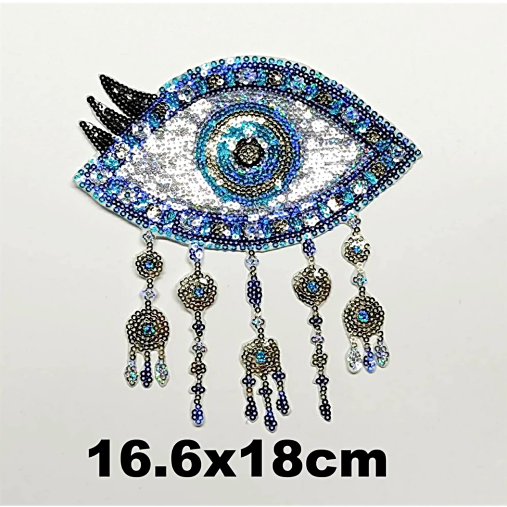 Evil Eye Patch Iron On Applique - Set of 2 Embroidered Sequined Patches for DIY Clothing, Jackets, Bags - Perfect for Halloween Costumes, Festival Outfits & Fashion DIY Projects