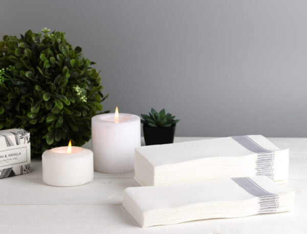 Premium White Linen-Like Dinner Napkins with Decorative Border - 50 Pack | Elegant Table Setting for Weddings, Parties & Fine Dining