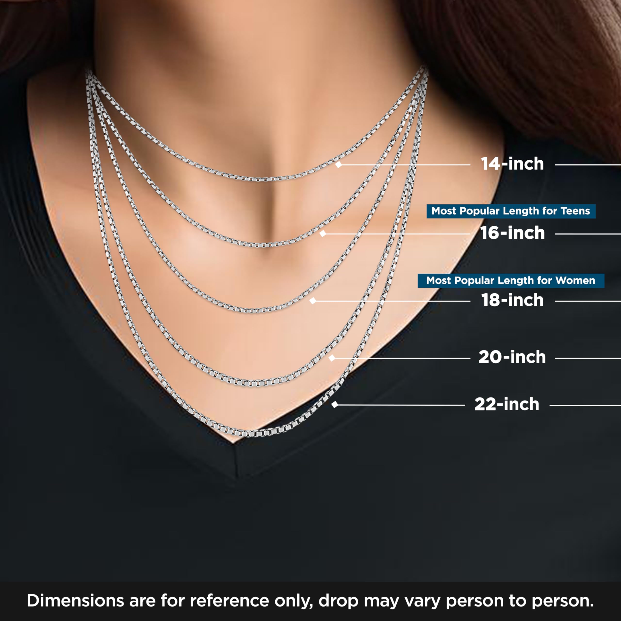 14K Gold Box Link Chain Necklace for Women - Solid White, Yellow or Rose Gold Square Box Design, Spring Ring Clasp, 0.6mm/1.0mm Thickness, 14-22 Inch Lengths with Gift Box - Perfect for Everyday Wear, Gifts & Special Occasions