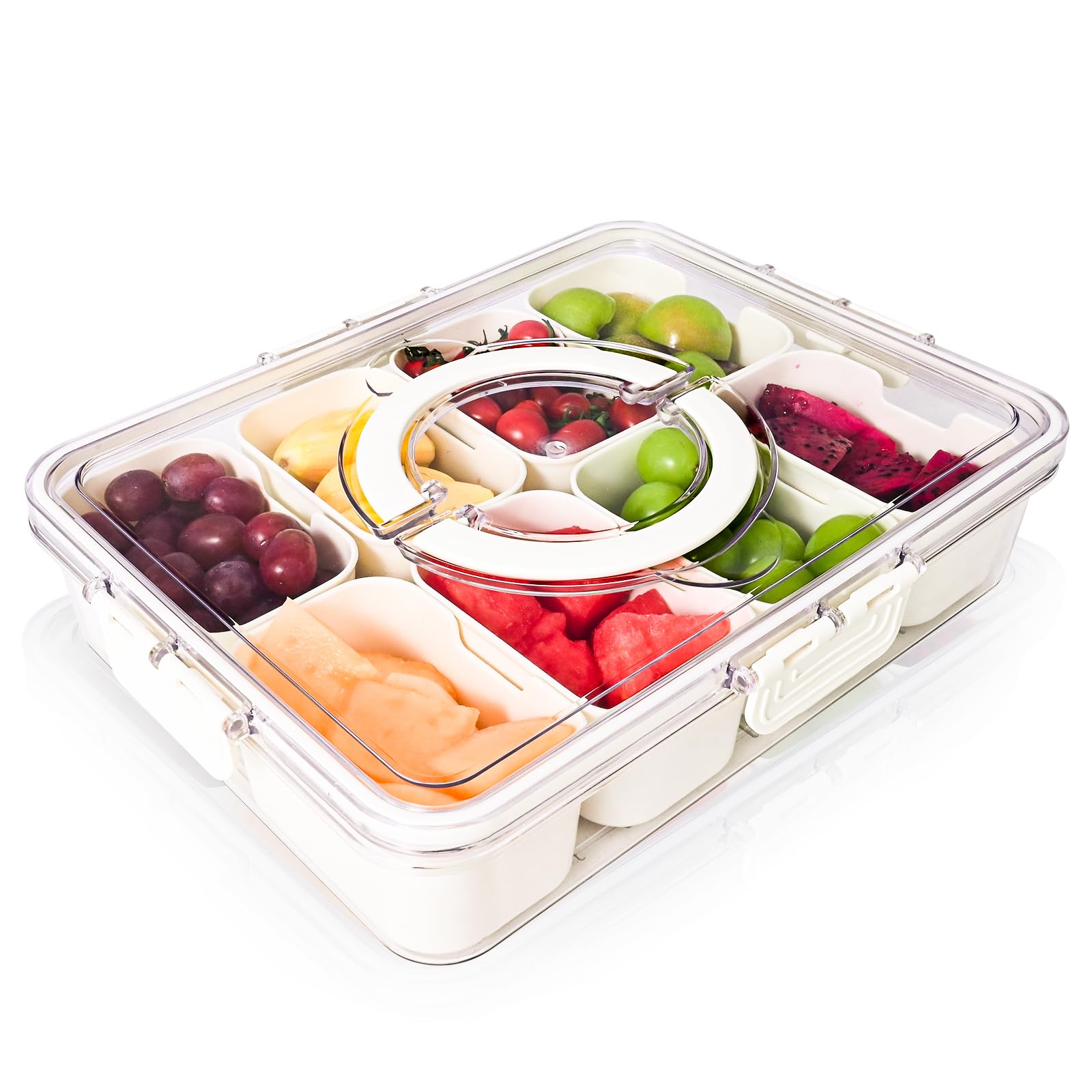 Clear Snackle Box Container - 8 Compartment Organizer for Fruits, Candy, Charcuterie & Snacks | Perfect for Parties, Picnics, Travel, Beach & Office Lunch | BPA-Free Plastic Food Storage with Secure Lid