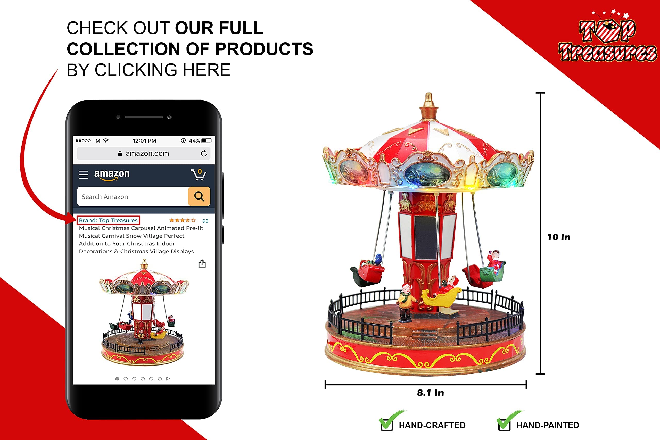 Animated Musical Christmas Carousel with LED Lights - Rotating Holiday Snow Village Display for Home Decor | Perfect for Christmas Tree Toppers, Mantel Decorations & Winter Village Scenes