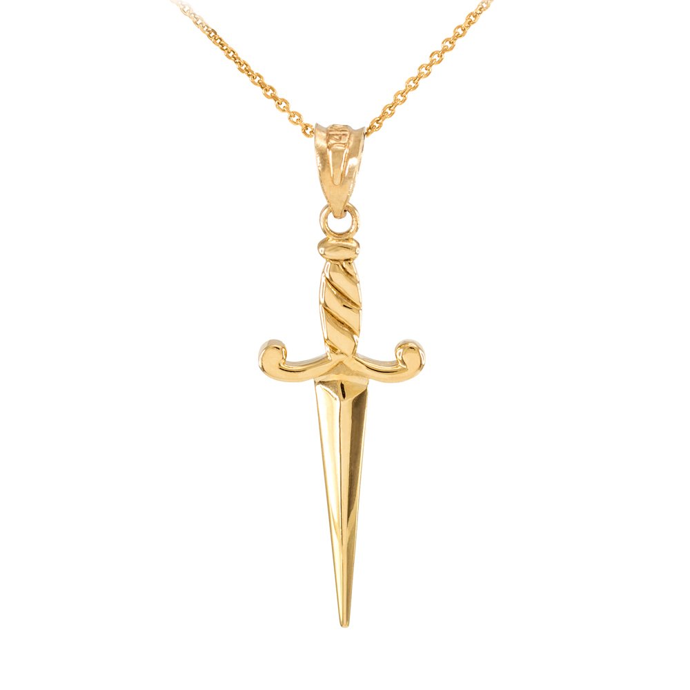 10K Yellow Gold Dagger Knife Charm Pendant Necklace for Men & Women - Trendy Gothic Jewelry Gift for Punk Rock Lovers, Perfect for Everyday Wear & Special Occasions