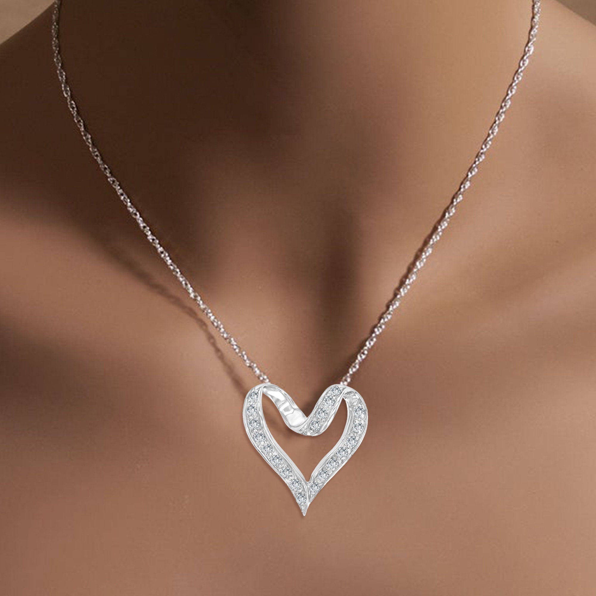 14K White Gold Floating Diamond Heart Pendant Necklace - 0.85cttw Genuine Diamond Jewelry for Women, Perfect Gift for Anniversary, Valentine's Day & Special Occasions