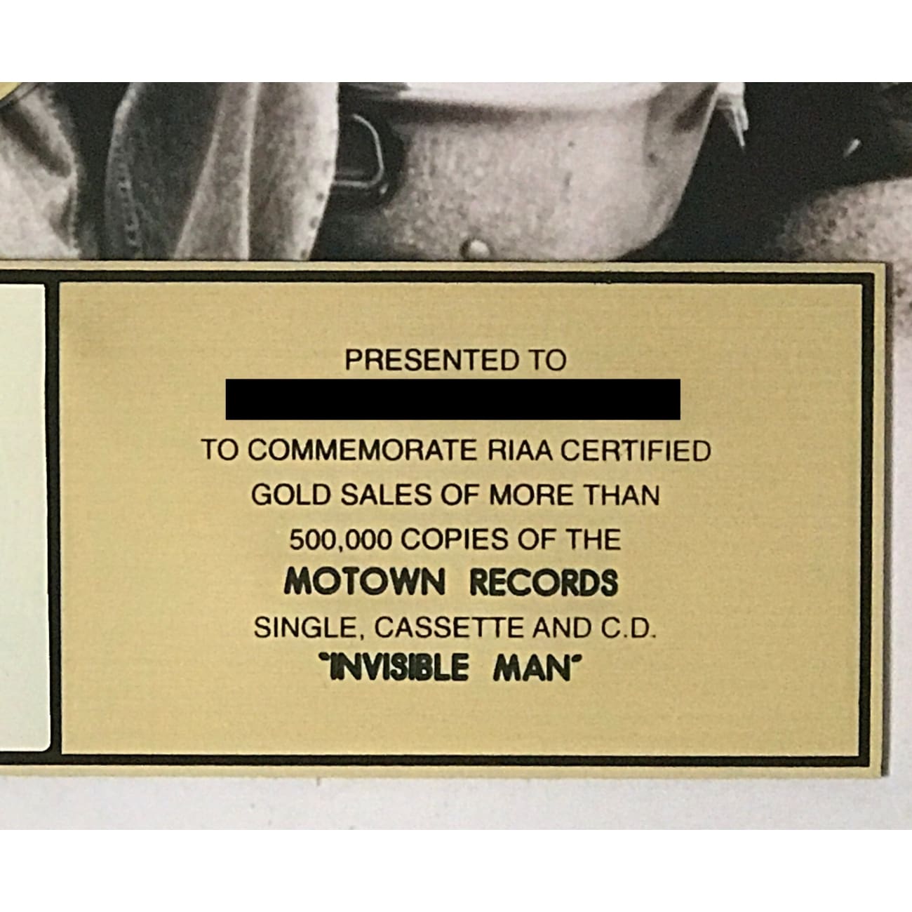 98 Degrees Invisible Man RIAA Gold Single Award - Certified Music Collectible for Fans & Memorabilia Enthusiasts - Perfect for Display in Home, Office, or Music Studio