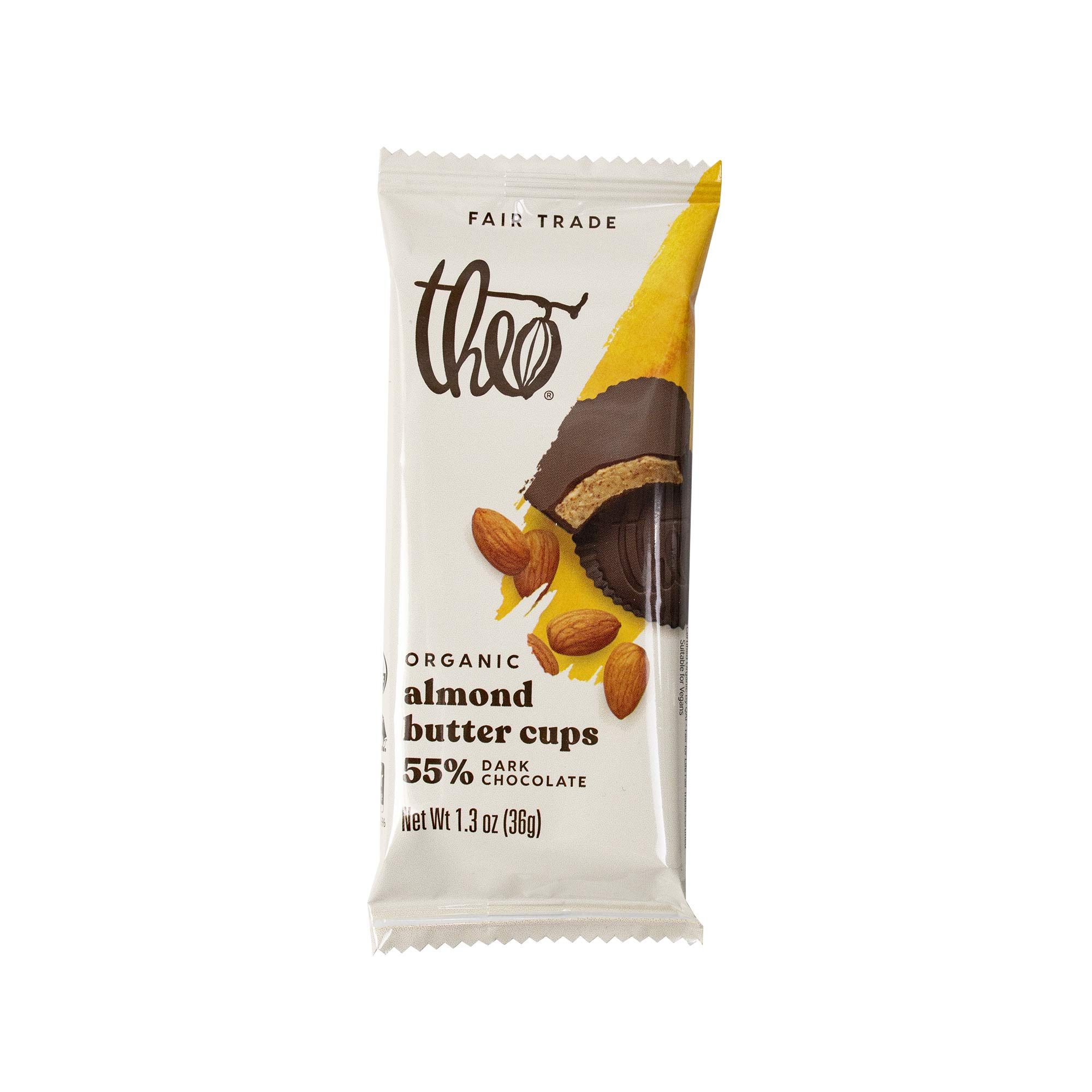 Theo Chocolate Organic Dark Chocolate Salted Almond Butter Cups - 12 Pack | Vegan, Fair Trade Certified | Healthy Snacks, Dessert Gifts & Party Treats