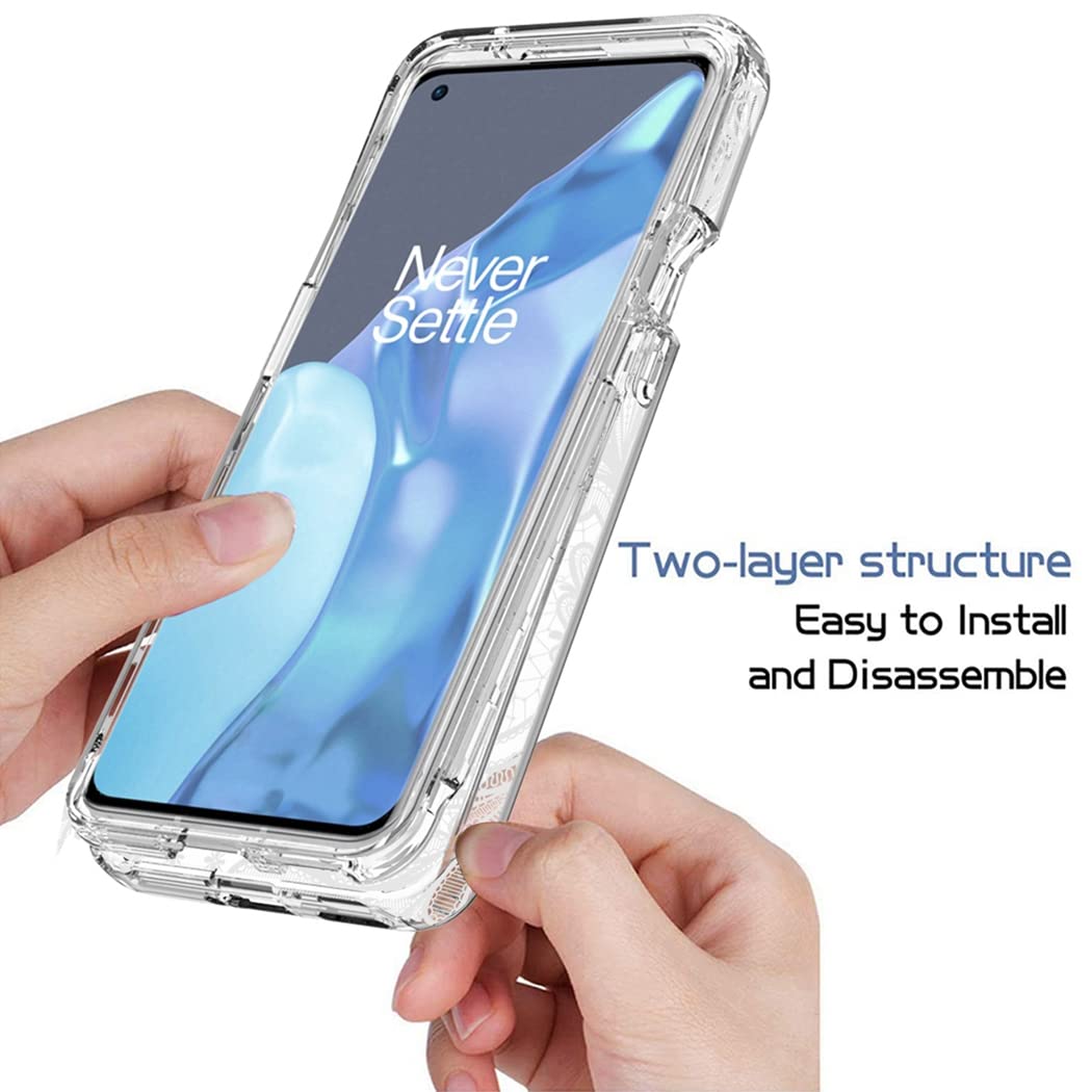 OnePlus 9 Pro 5G Case with Tempered Glass Screen Protector - Clear Mandala Design Shockproof Protective Cover for OnePlus 9 Pro 5G LE2121 | Perfect for Daily Use, Travel & Outdoor Activities