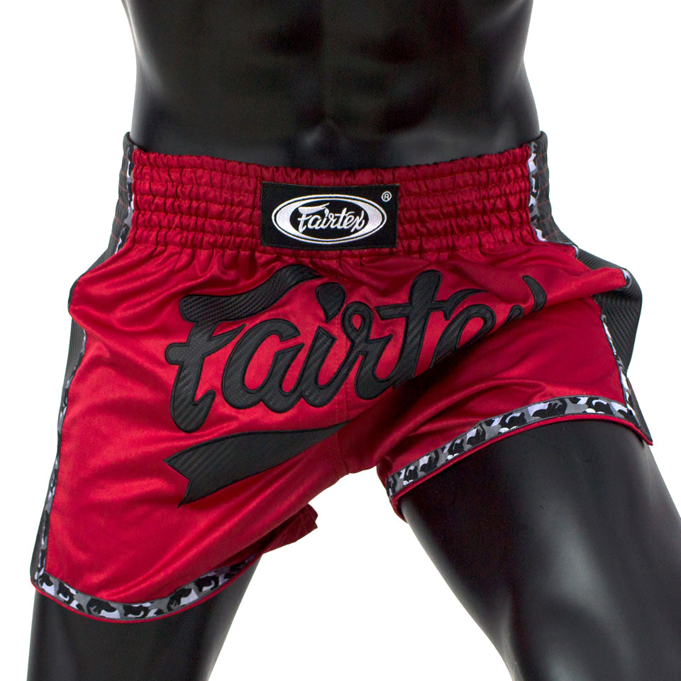 Fairtex Red & Black Slim Cut Muay Thai Boxing Shorts - Premium MMA & Kickboxing Training Gear for Fighters & Athletes - Perfect for Muay Thai, MMA, Kickboxing & Fitness Workouts