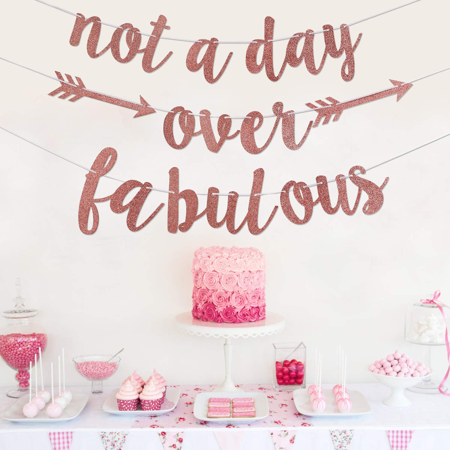 Lnlofen Rose Glitter Birthday Banner - 'Not a Day Over Fabulous' Party Decor for Women - Perfect for Birthday & Anniversary Celebrations - Elegant Glittery Backdrop for Baby Showers, Bridal Showers & Special Events