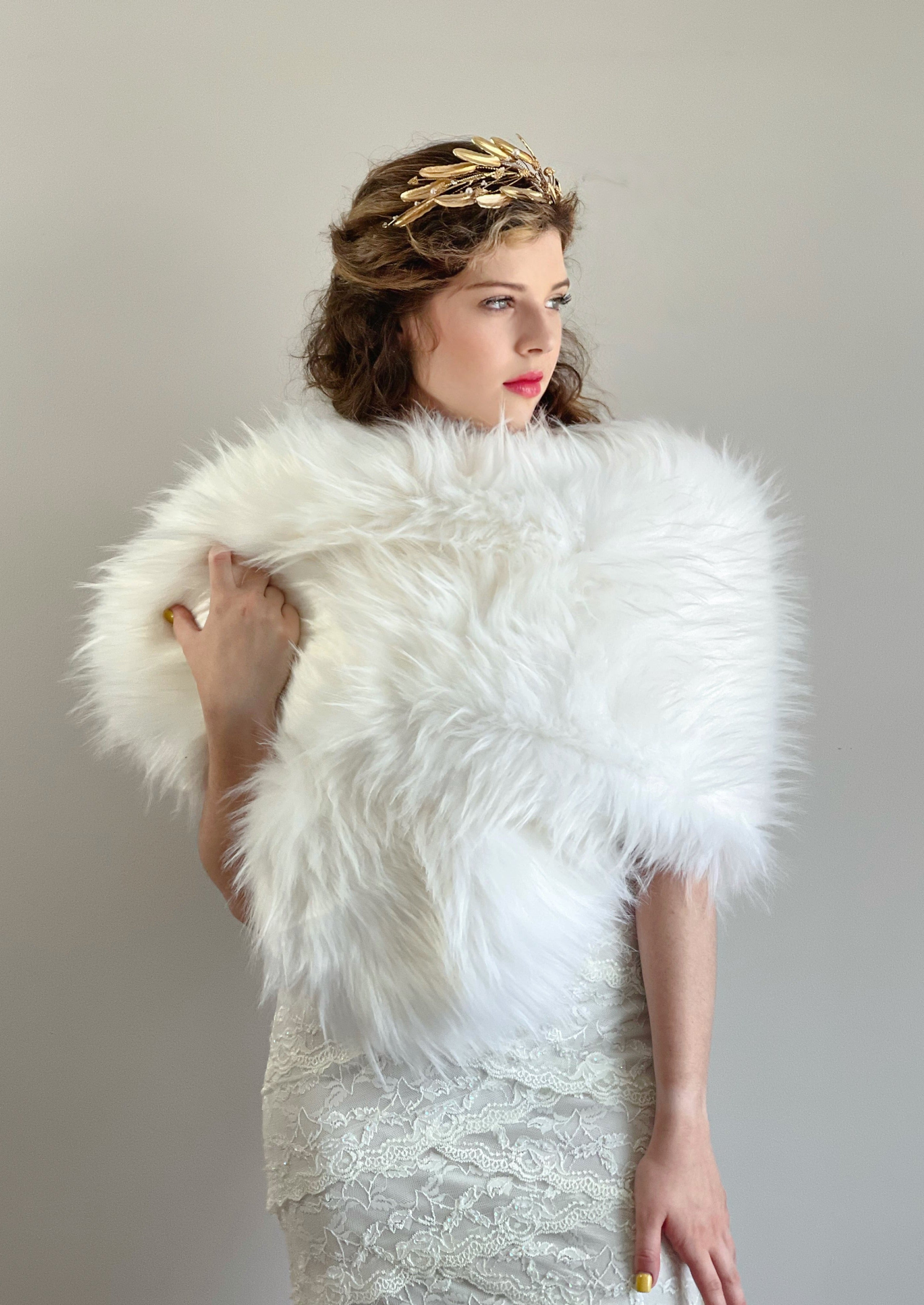 Luxury White Fur Shawl Wrap - Soft & Warm Winter Fashion Accessory for Women (Lilian Pwht02) | Perfect for Evening Parties, Weddings & Cold Weather Outfits
