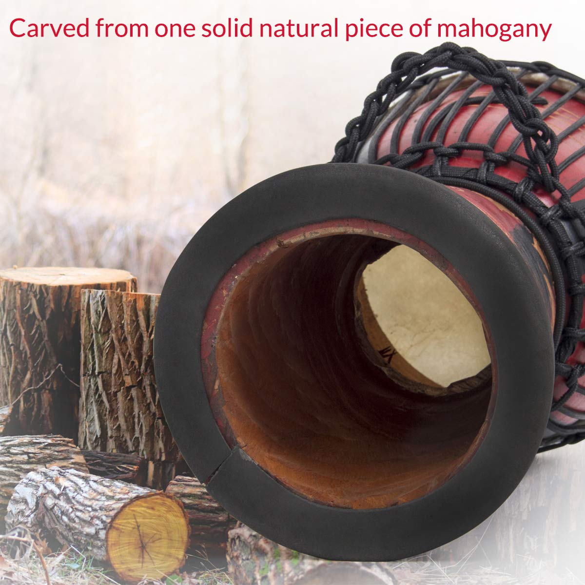 AKLOT 9.5'' x 20'' Hand-Carved African Djembe Drum - Mahogany Wood with Goatskin Drumhead for Adults & Beginners (Red) | Perfect for Music Therapy, Drum Circles, and Cultural Performances