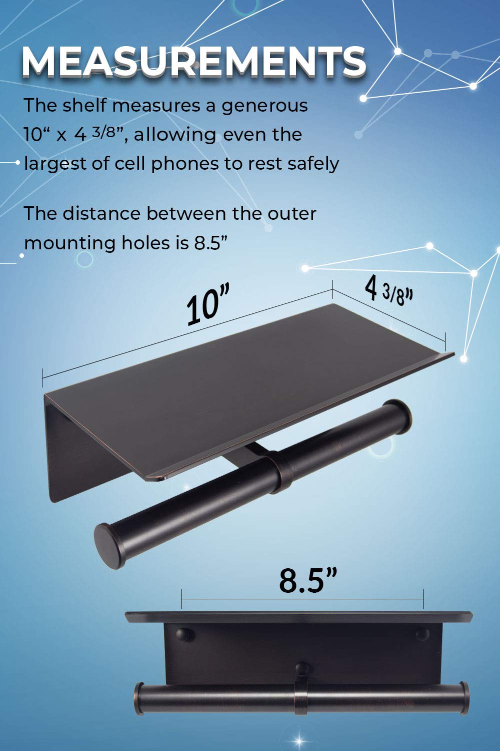 Modern Reversible Toilet Paper Holder with Phone Shelf - Oil Rubbed Bronze Double Roll Bathroom Organizer - Space Saving Design for Small Bathrooms, Powder Rooms & RVs