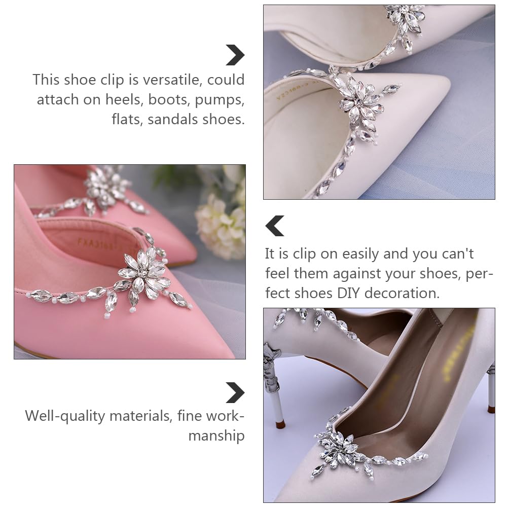 Holibanna 1 Pair Pearl & Rhinestone Crystal Shoe Clips - Elegant Bridal Shoe Buckles, DIY Floral Shoe Charms for Wedding, Prom, Party Shoes - Perfect for Brides, Bridesmaids & Special Occasions