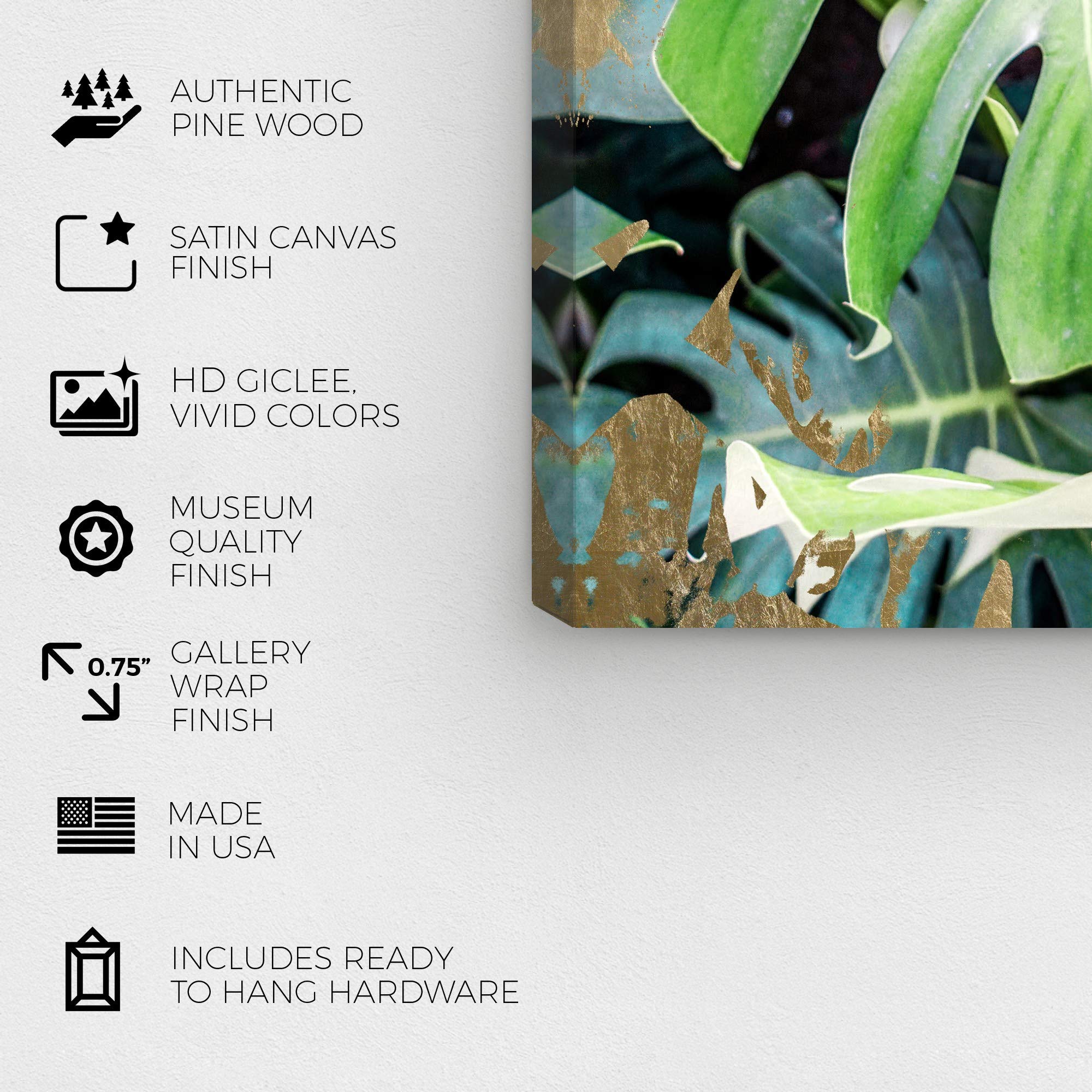 Wynwood Studio Monstera Jungle Bronze Floral Wall Art Canvas Print - 24x36 Inches, Green & Brown Botanical Home Decor for Living Room, Bedroom, or Office