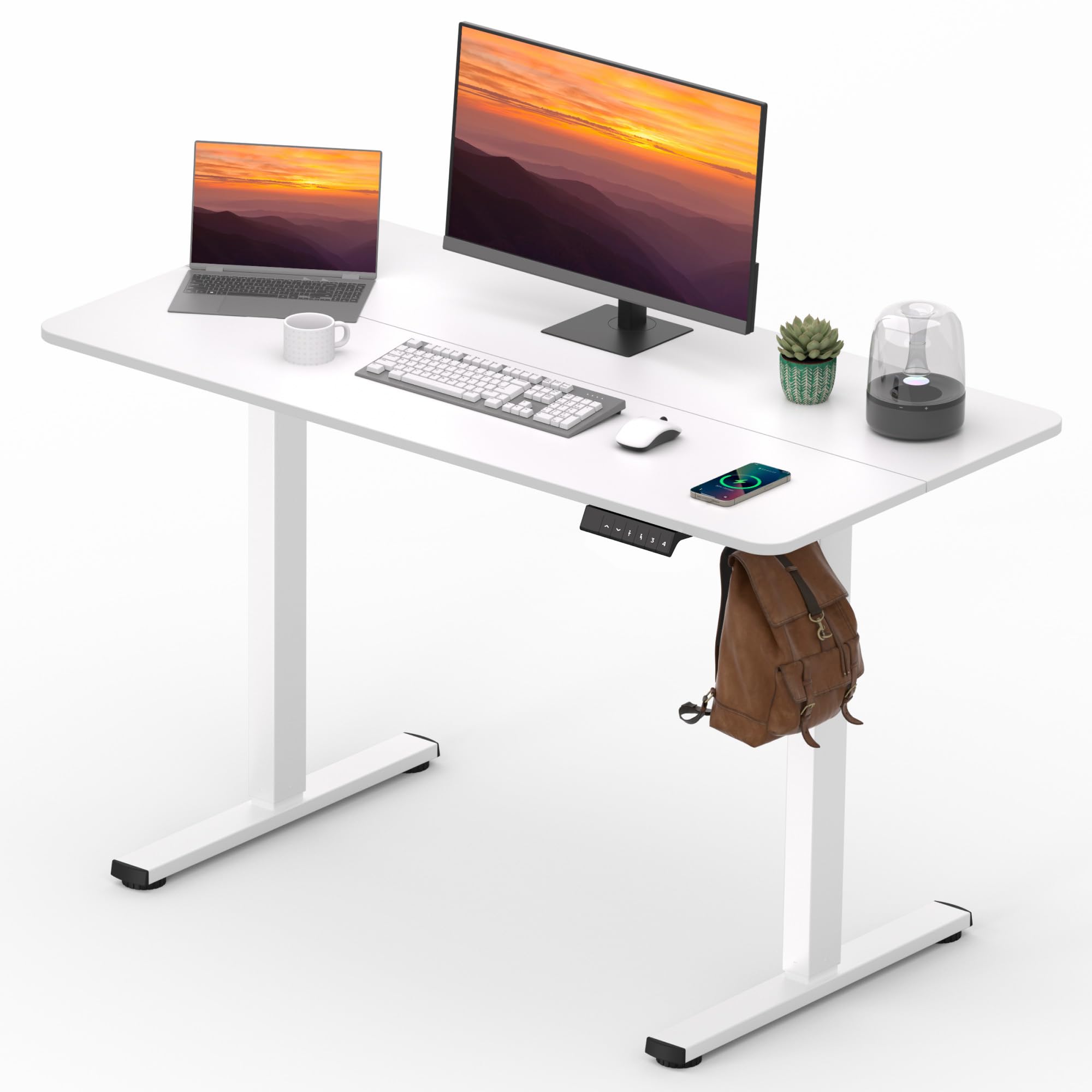 Adjustable Standing Desk 47x24 Inches - Electric Height Adjustable Sit Stand Desk with Memory Preset for Home Office, Ergonomic Computer Workstation (White) - Perfect for Remote Work, Gaming & Study Setup
