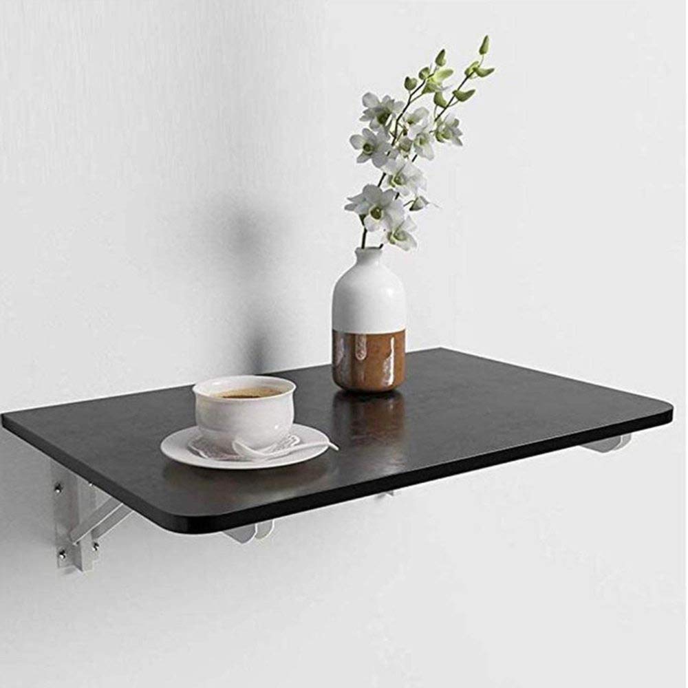 Compact Wall-Mounted Folding Desk - Space-Saving Home Office Table, Floating Shelf & Dining Table in Black - Perfect for Small Apartments, Dorm Rooms & Workspaces