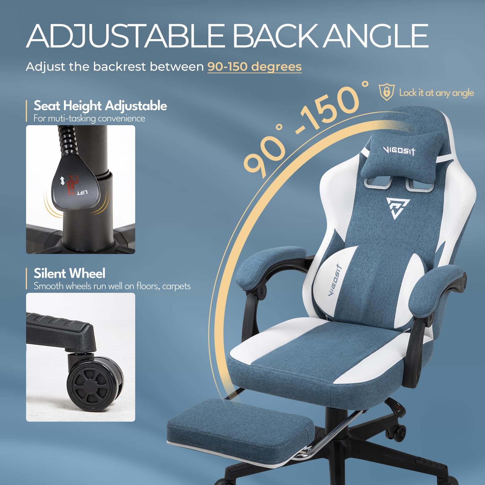 **Ergonomic Gaming Chair PRO - Heavy Duty Office Desk Computer Chair with Lumbar Support & Footrest - Big & Tall Mesh Gamer Chair with Cushion for Adults (Light Blue) - Perfect for Esports, Streaming & Long Work Sessions**