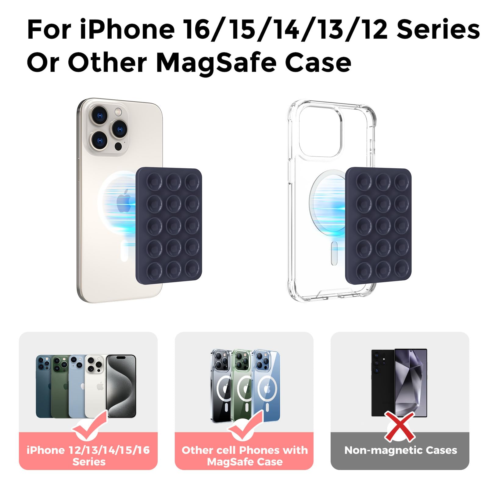 AHASTYLE Magnetic Silicone Suction Phone Case Stand for iPhone 16/15/14/13/12 Series - MagSafe Compatible Shower Phone Holder with Mirror for TikTok Videos, Selfies & Hands-Free Viewing in Car, Kitchen, Bathroom