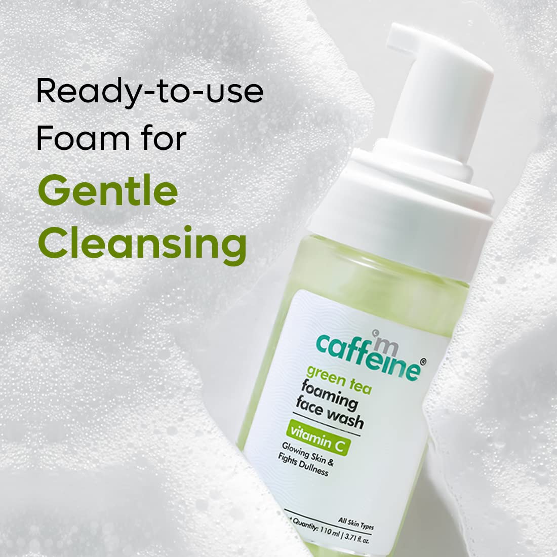 mCaffeine Foaming Face Wash for Combination Skin - Reduces Dark Spots & Balances Oil | Vitamin C, Aloe Vera & Green Tea Formula | Refreshing Daily Facial Cleanser for Men & Women | 110ml | Perfect for Morning & Night Skincare Routine