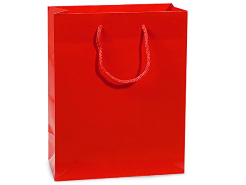 Premium Gloss Laminated Red Gift Bags - 8x4x10 Inches (100 Pack Bulk) - Perfect for Birthday, Wedding & Holiday Presents - Elegant Party Favor Packaging