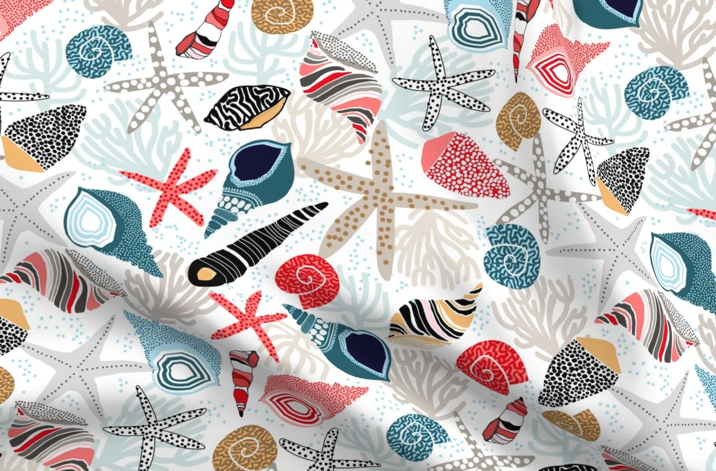 Premium Island Sea Shells Printed Minky Fabric by The Yard - Soft Plush Material for Sewing Baby Blankets, Quilt Backing & DIY Crafts | Perfect for Nursery Decor, Coastal-Themed Projects & Home Textiles
