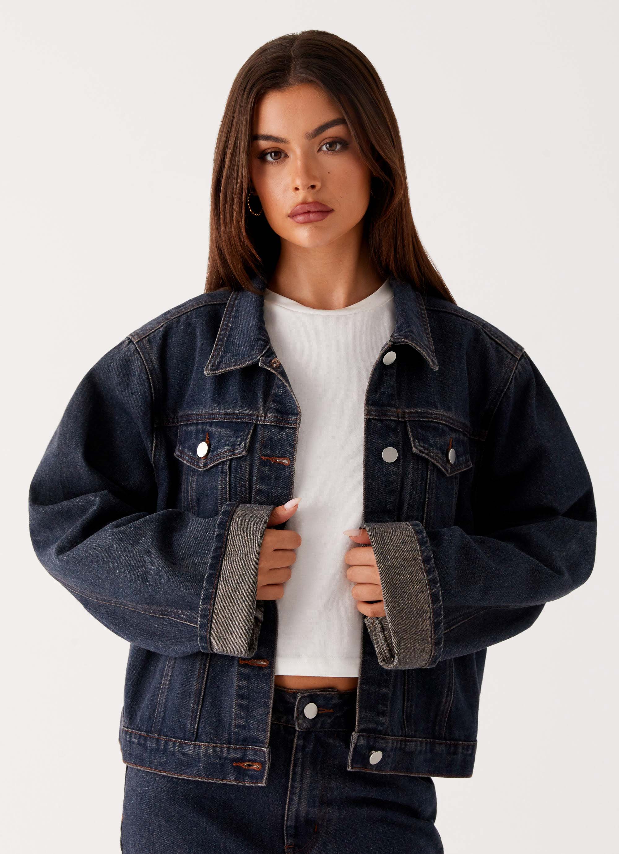 Vintage Oversized Denim Jacket for Women - Brown & Blue Acid Wash Distressed Style | Casual Outerwear for Streetwear, Fall Fashion & Layering