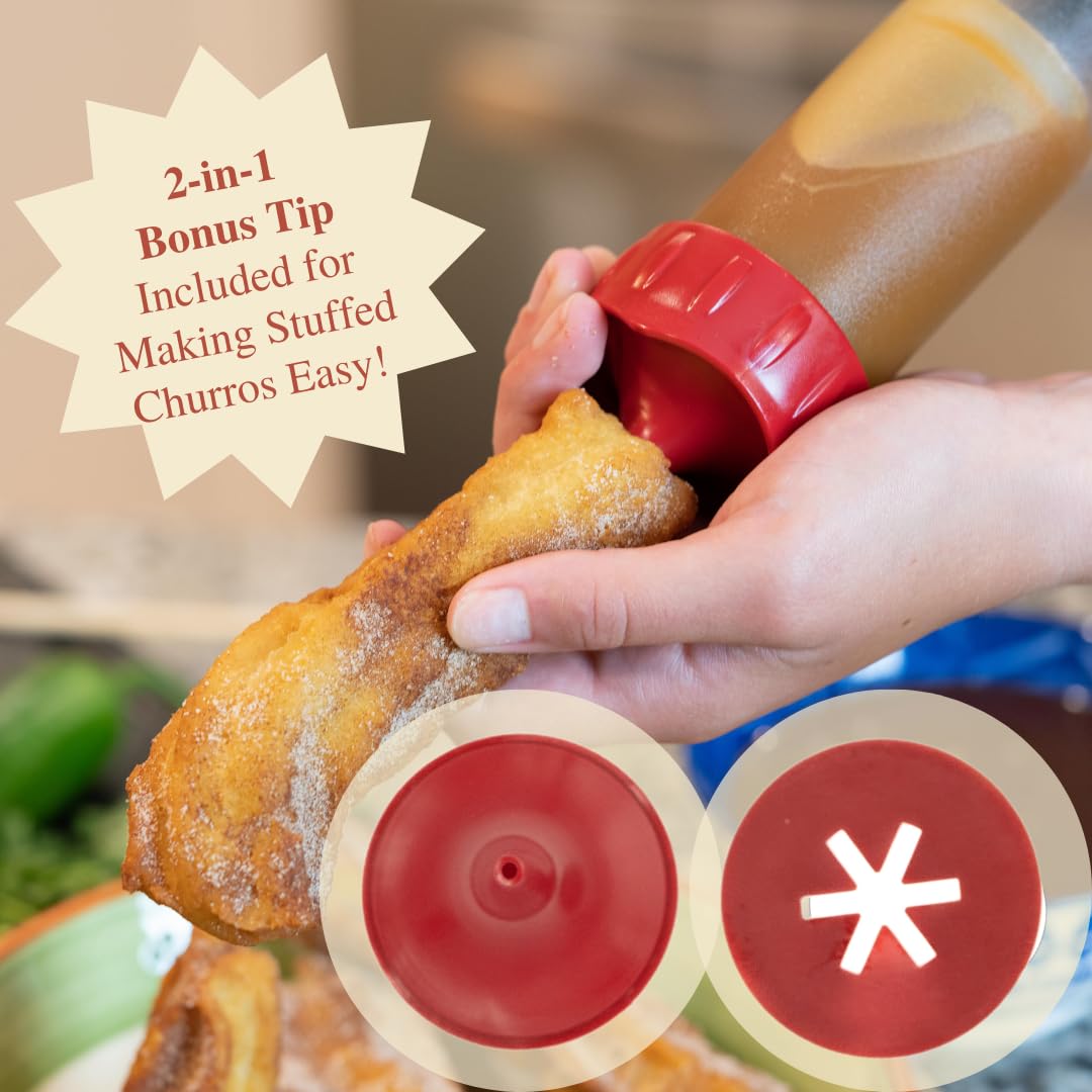 Premium Churro Maker Kit with Adjustable Plunger, Piping Tips & Recipe Book - Easy Homemade Churros Machine for Parties, Restaurants & Home Baking - Maquina Para Hacer Churros