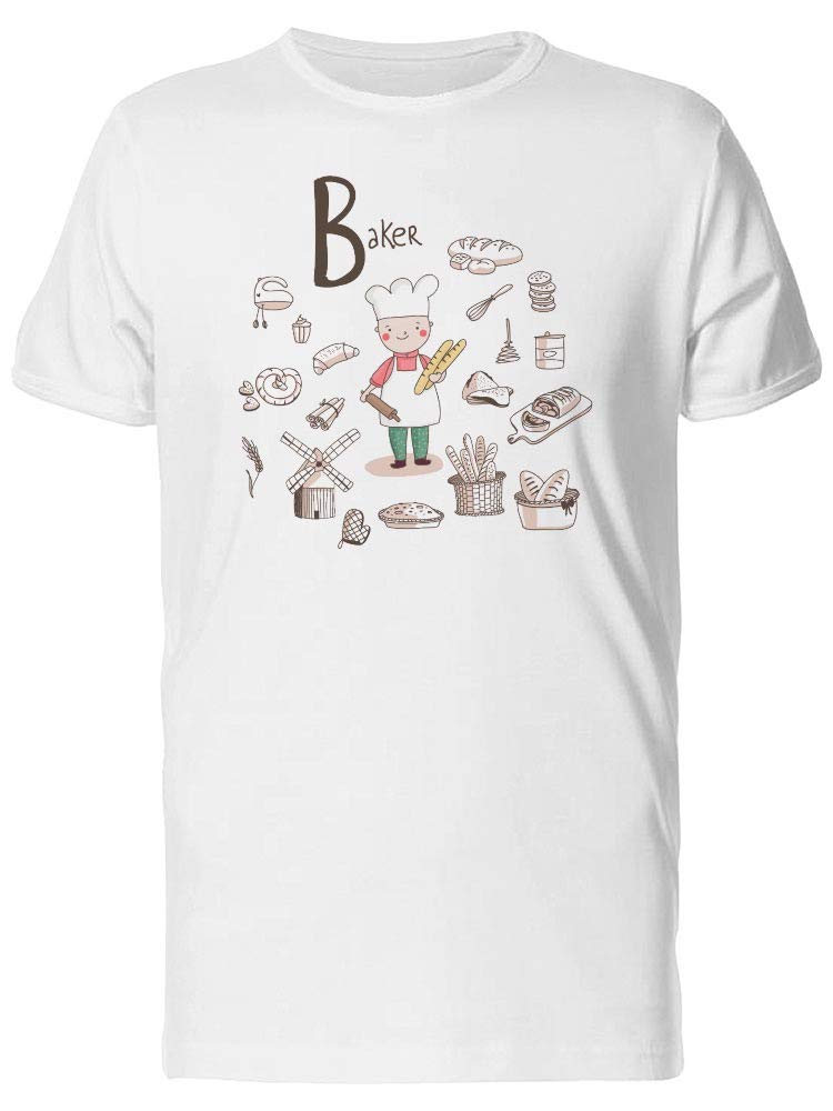 Men's Baker with Doodle Equipment Graphic T-Shirt - Casual Wear for Baking Enthusiasts & Coffee Shop Outings