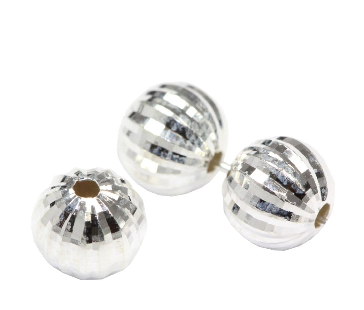 5pcs Adabele 925 Sterling Silver Hypoallergenic 6mm (0.24 inch) Round Loose Beads for DIY Jewelry Making - Sparkle Disco Ball Spacer Beads for Bracelets, Necklaces & Craft Projects