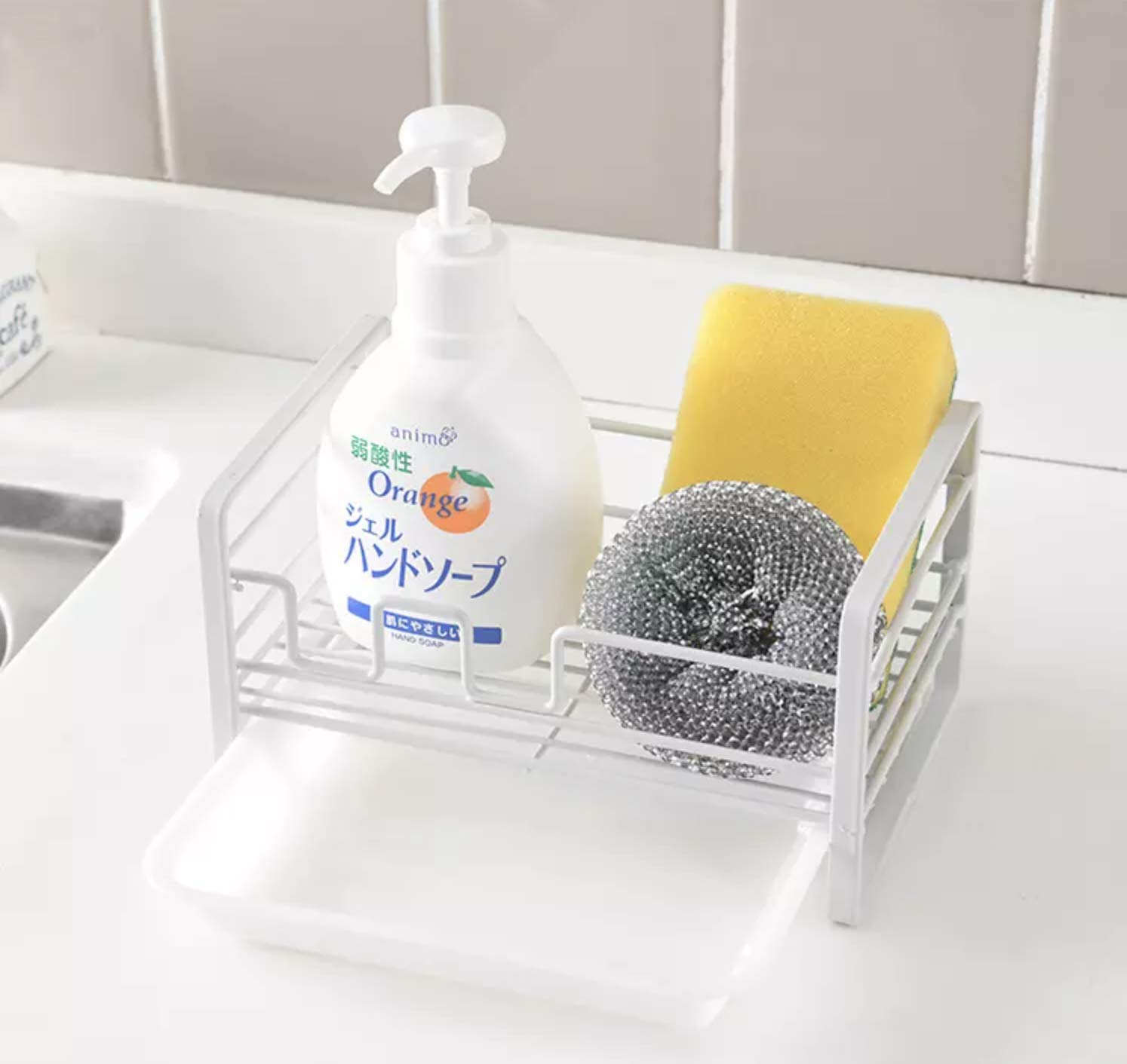 Stainless Steel Sponge Holder for Kitchen Sink with Drain Pan - Rustproof Sink Caddy Organizer - Removable Tray for Soap & Scrubber - Perfect for Dishwashing, Countertop Organization & Small Kitchen Storage